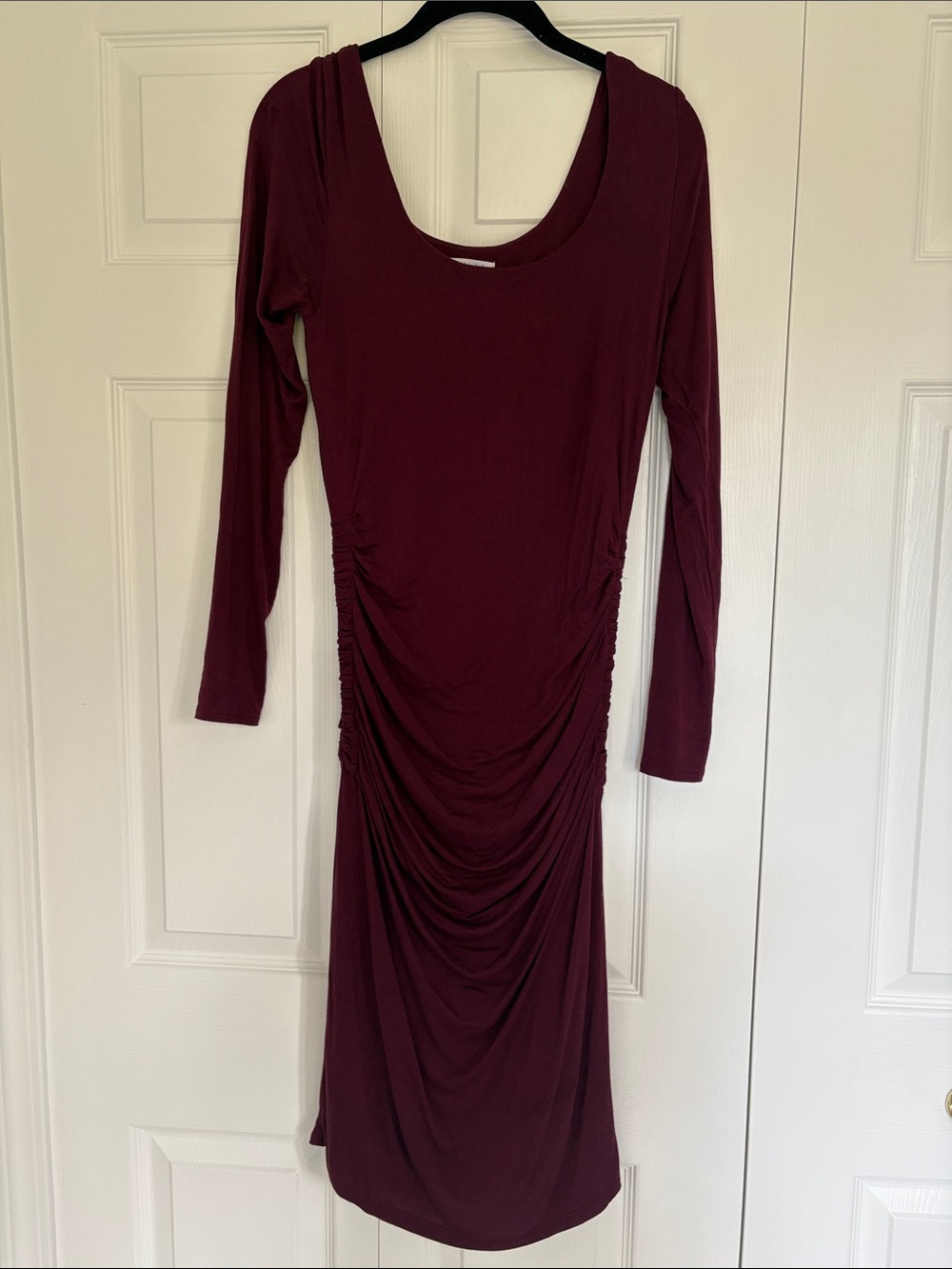 Ingrid and Isabel Women's Long Sleeve Ruched Bodycon Midi Dress - Burgundy